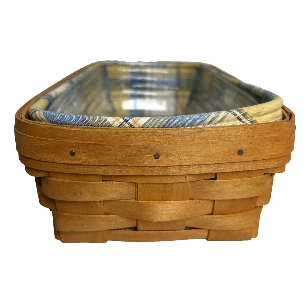 Longaberger Bread Basket Set Basket Plaid Fabric Liner Regular Protector 1997